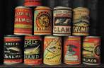 Antigas marcas de latas de salmão, no Royal BC Museum, em Victoria, capital da British Columbia, no oeste do Canadá